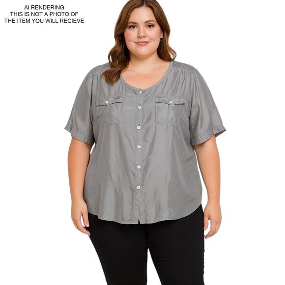 Talbots Top Silk Button Minimalist Classic Business Casual Quiet Luxury Gray 20 - Picture 6 of 6